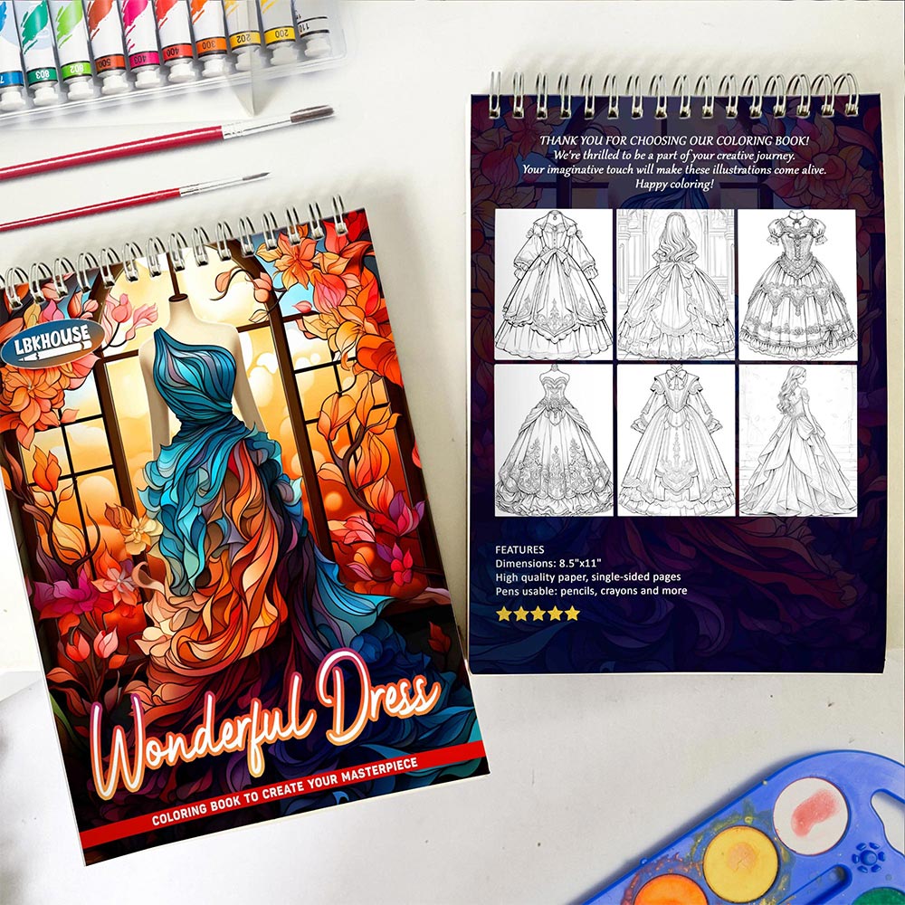 LBKHOUSE Wonderful Dress Spiral Coloring Book for Adult