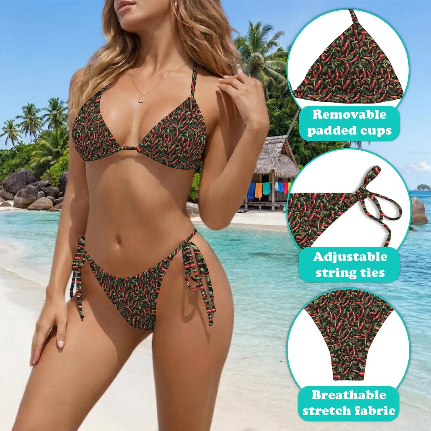 Hot Pepper Bikini Set for Women, Two Piece Swimsuit, Spicy Food Beachwear | Netecom