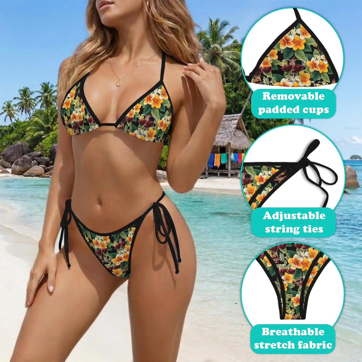 Red Wine Bikini Set for Women, Two Piece Swimsuit, Tropical Drink Beachwear | Netecom