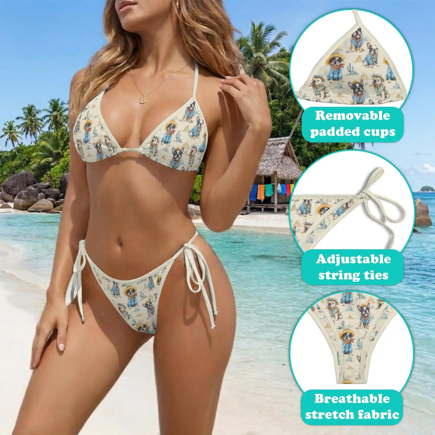 French Bulldogs Bikini Set for Women, Two Piece Swimsuit, Cute Dog Beachwear | Netecom