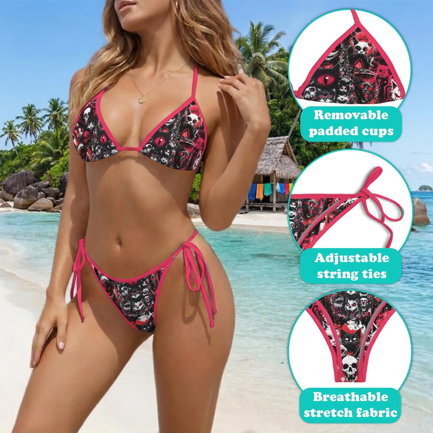 Black Cat UFO Alien Bikini Set for Women, Two Piece Swimsuit, Gothic Sci-Fi Beachwear | Netecom