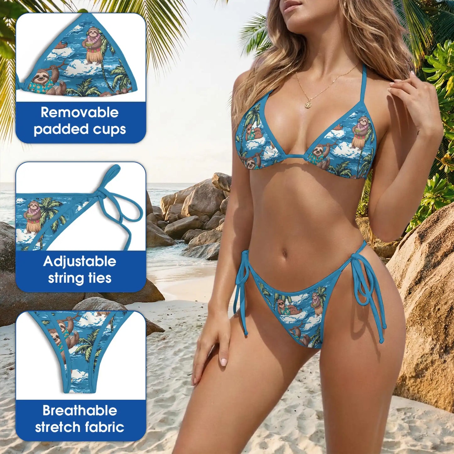 Funny Sloth Bikini Set for Women, Two Piece Swimsuit, Sloth Print Beachwear | Netecom