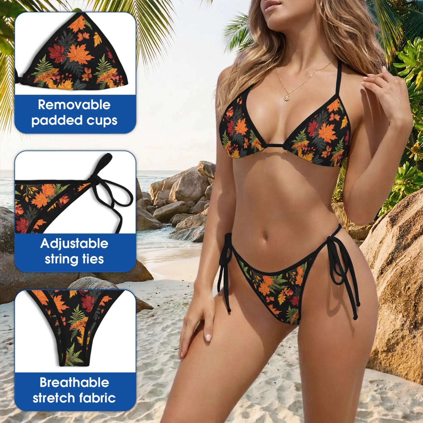 Fall Leaves Bikini Set – Autumn Floral Two Piece Swimsuit | Netecom