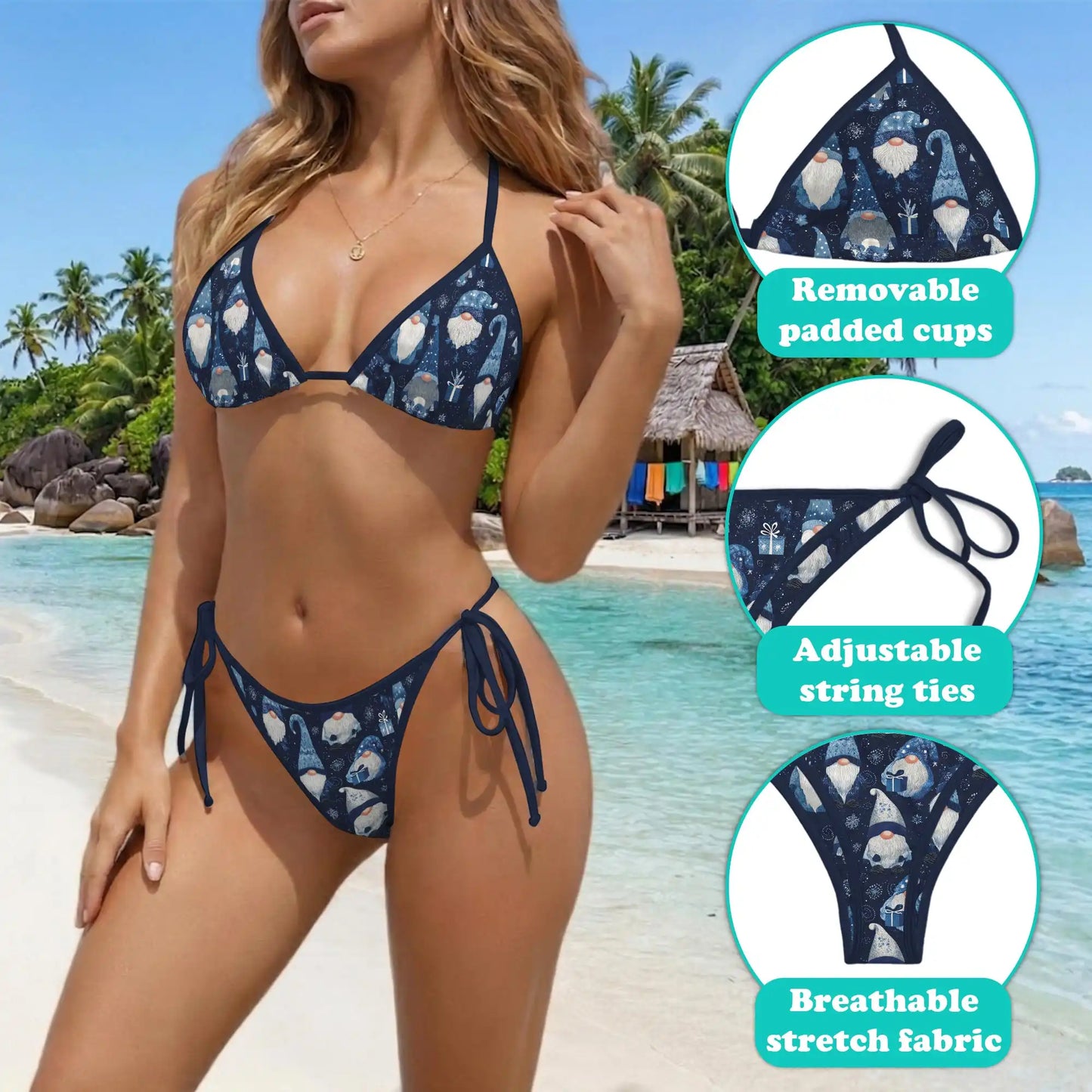 Snow Gnomes Bikini Set for Women, Two Piece Swimsuit, Winter Holiday Beachwear | Netecom