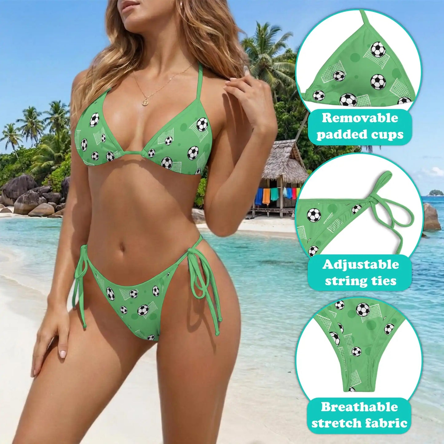 Ball Soccer Bikini Set for Women, Two Piece Swimsuit, Sports Beachwear | Netecom