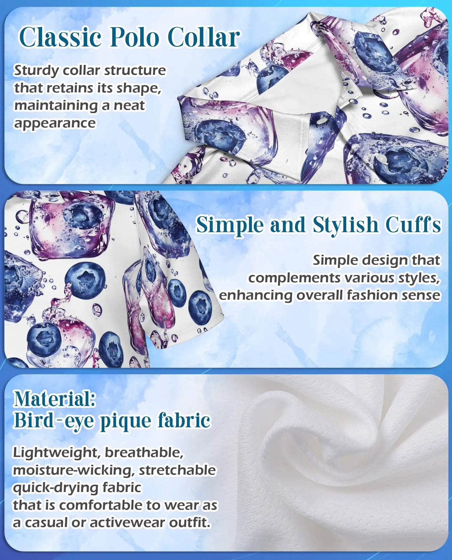 Blueberry Ice Polo Shirt for Men – Netecom Hawaiian Summer Shirt | Netecom