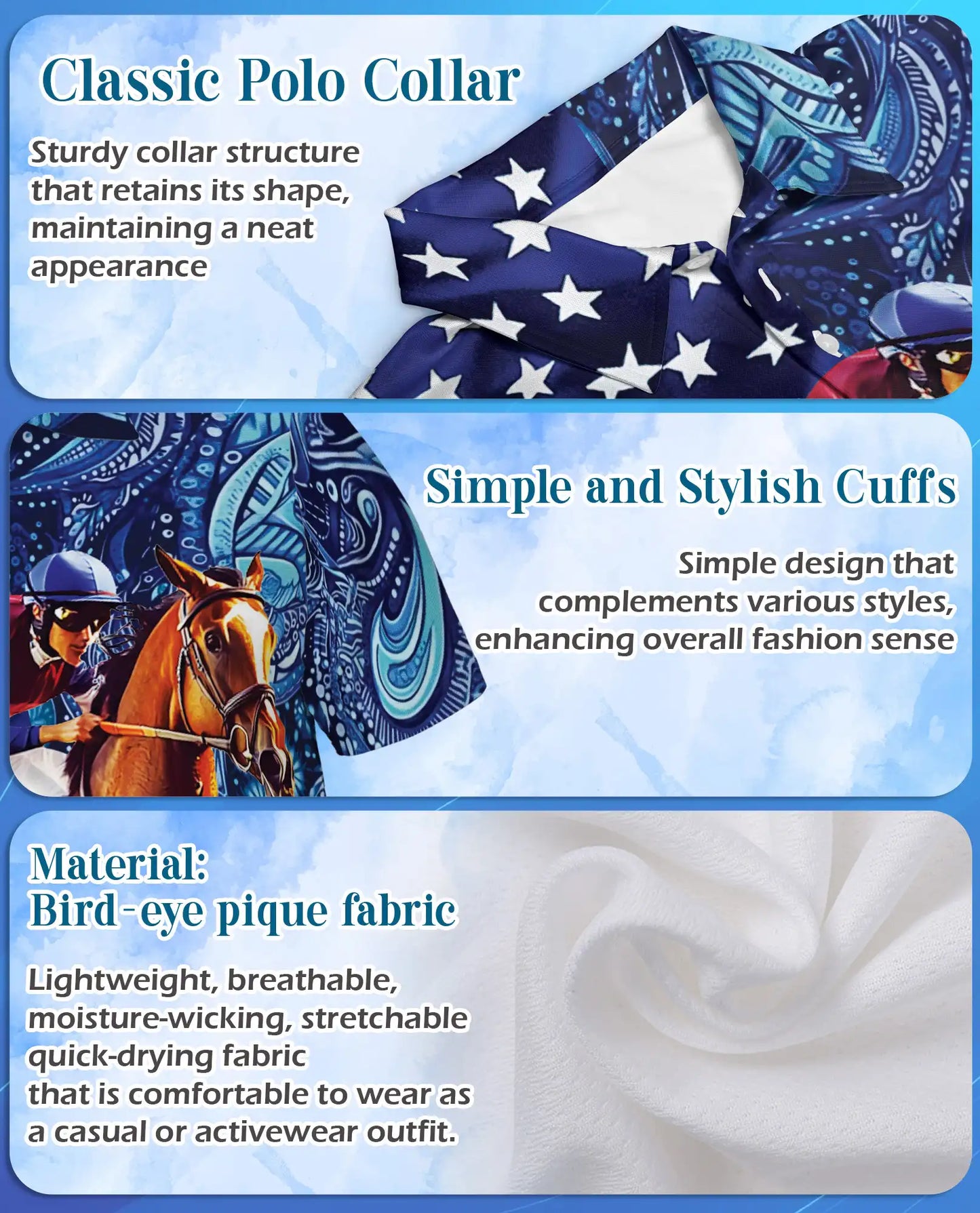 American Flag Horse Racing 3D Polo Shirt for Men | Netecom