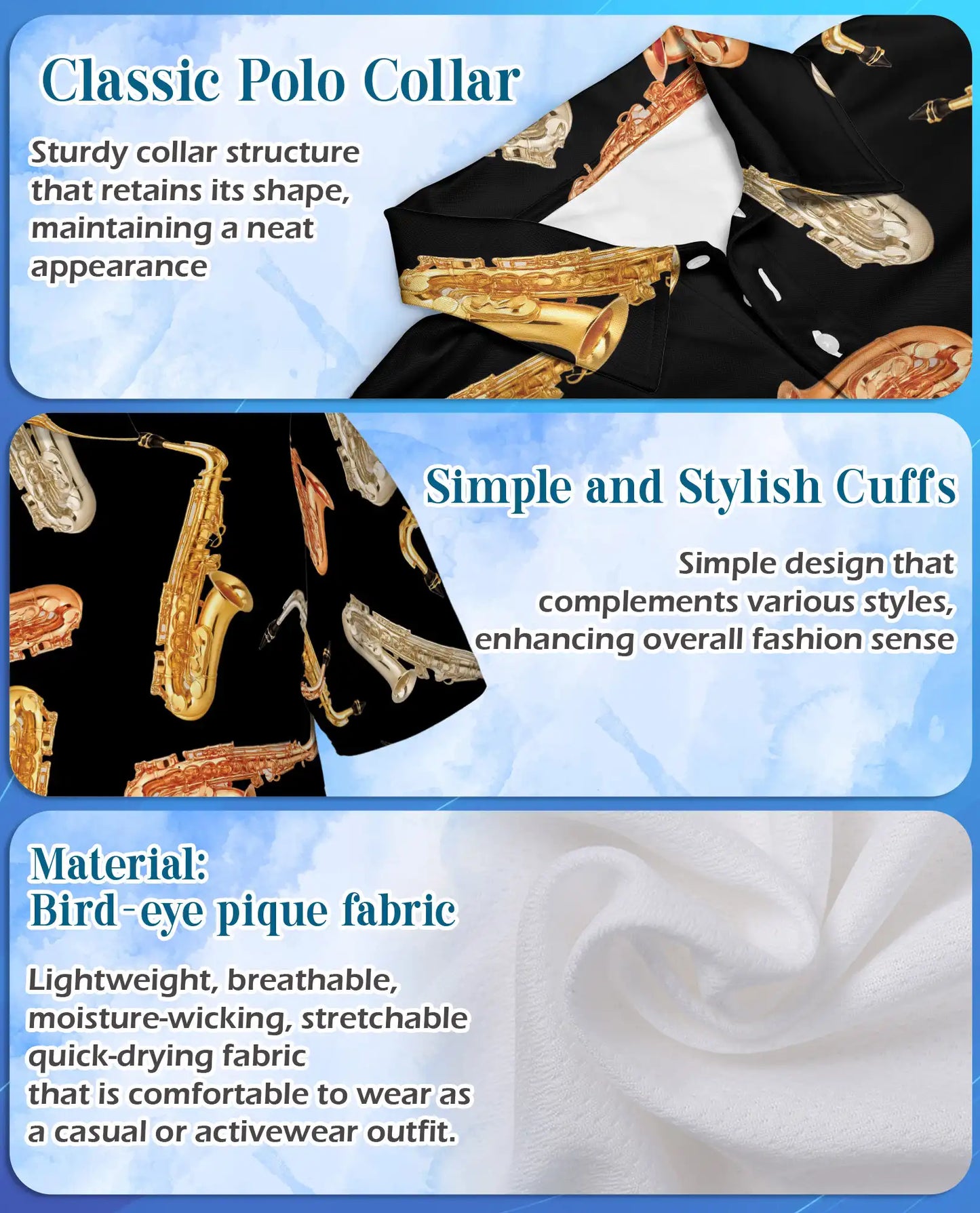 Saxophone Pattern Jazz Music 3D Polo Shirt for Men | Netecom