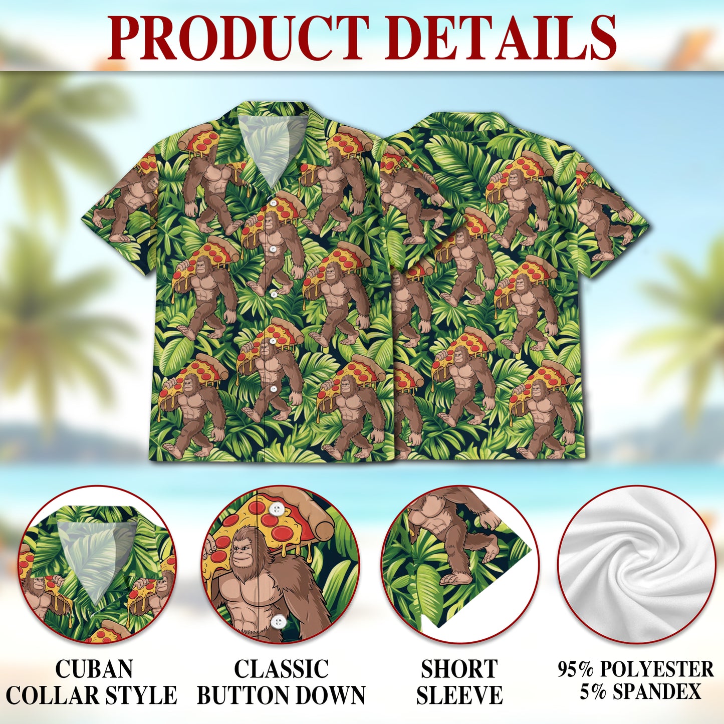 Netecom Bigfoot Carrying Pizza Hawaiian Shirt, Bigfoot Lover Gifts, Tropical Button Down Summer Short Sleeve Shirts