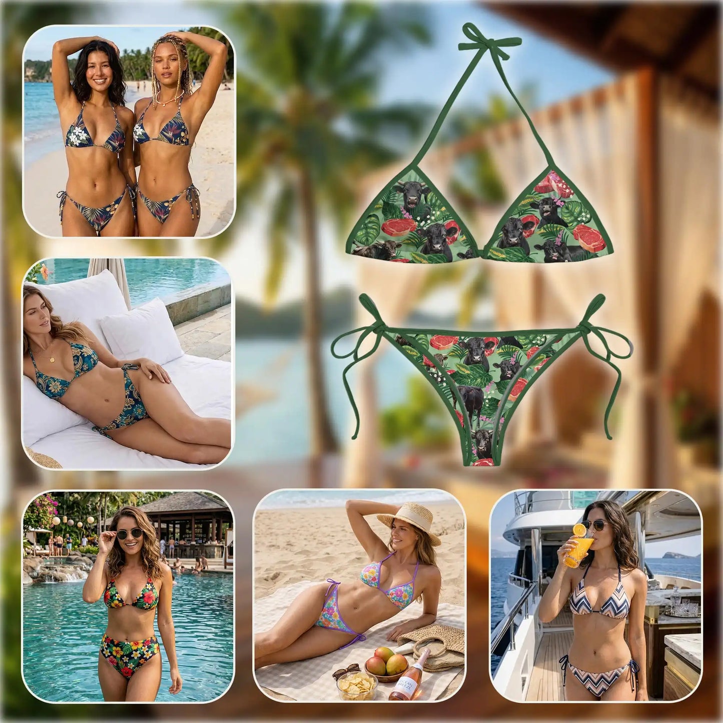Angus Cattle Bikini Set for Women, Two Piece Swimsuit, Farm Animal Beachwear | Netecom