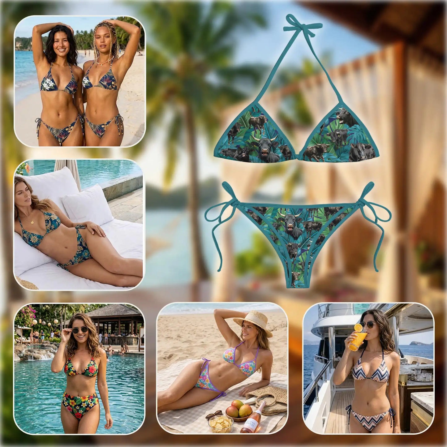 Black Angus Bikini Set for Women, Two Piece Swimsuit, Farm Animal Beachwear | Netecom