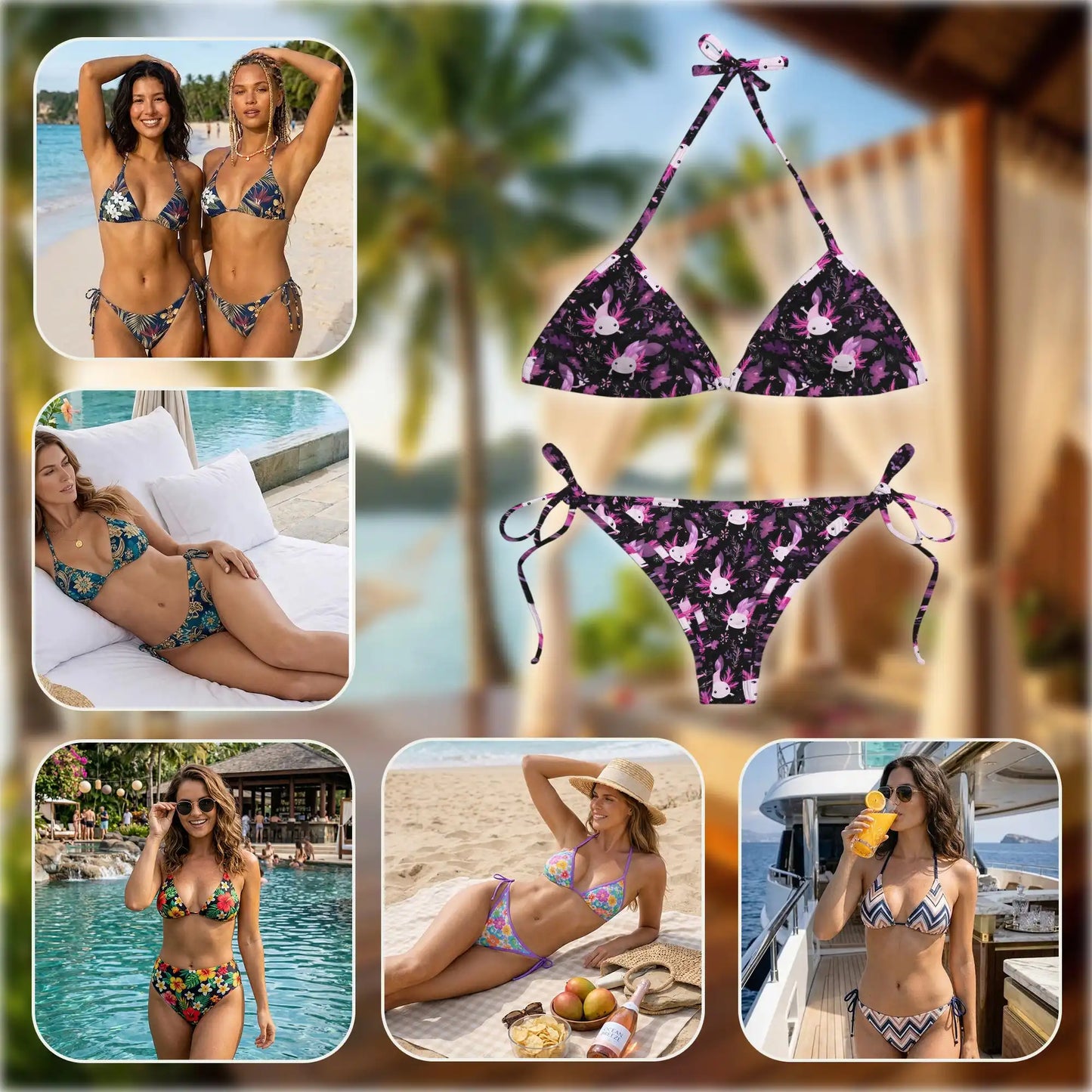 Tropical Axolotl Bikini Set for Women, Two Piece Swimsuit, Cute Kawaii Beachwear | Netecom