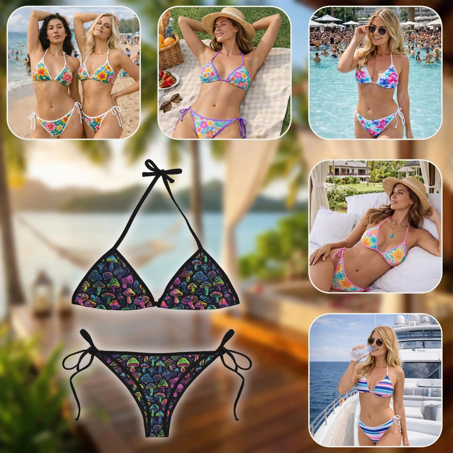 Neon Mushroom Bikini Set – Psychedelic Two Piece Swimsuit | Netecom