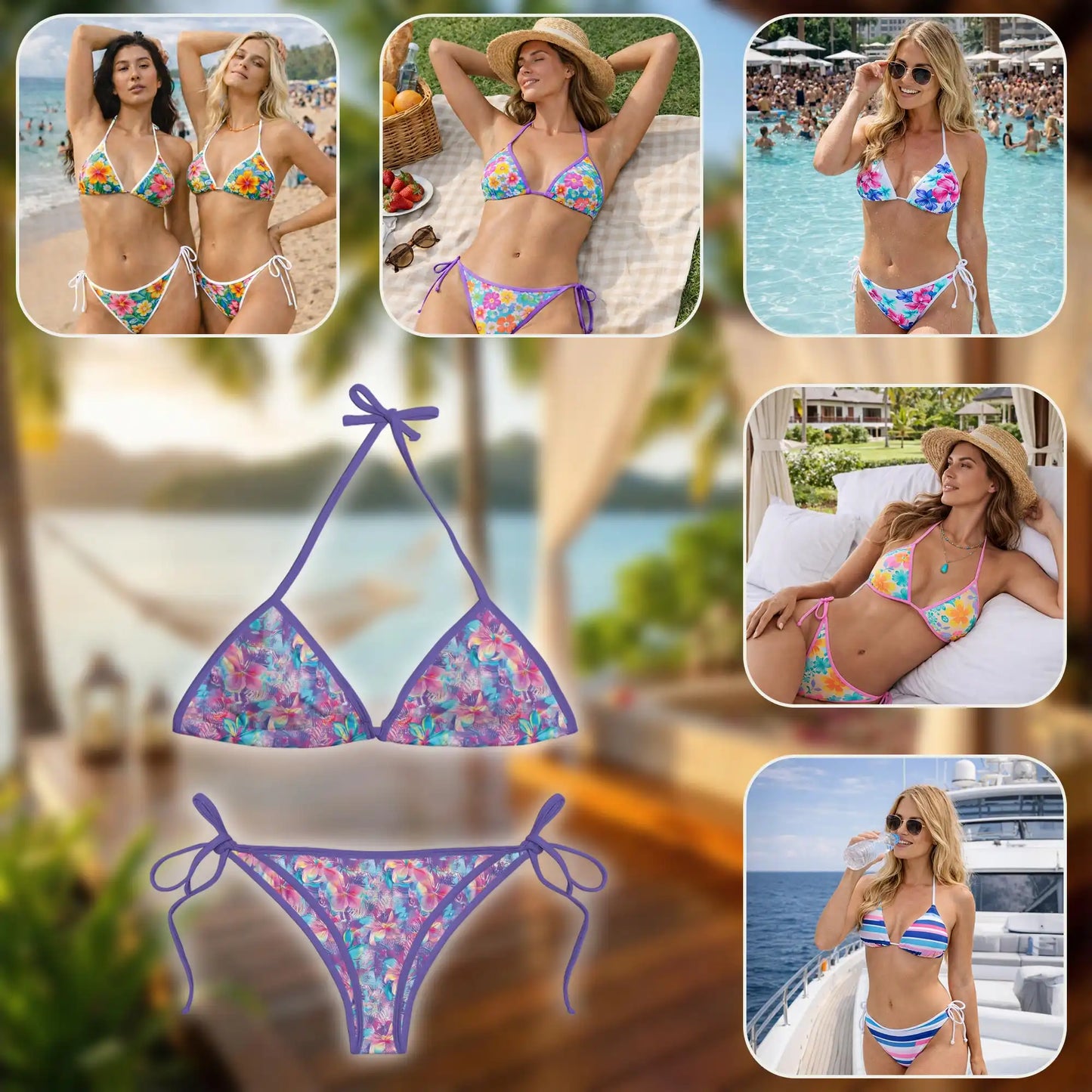 Neon Flower Bikini Set – Psychedelic Floral Two Piece Swimsuit | Netecom