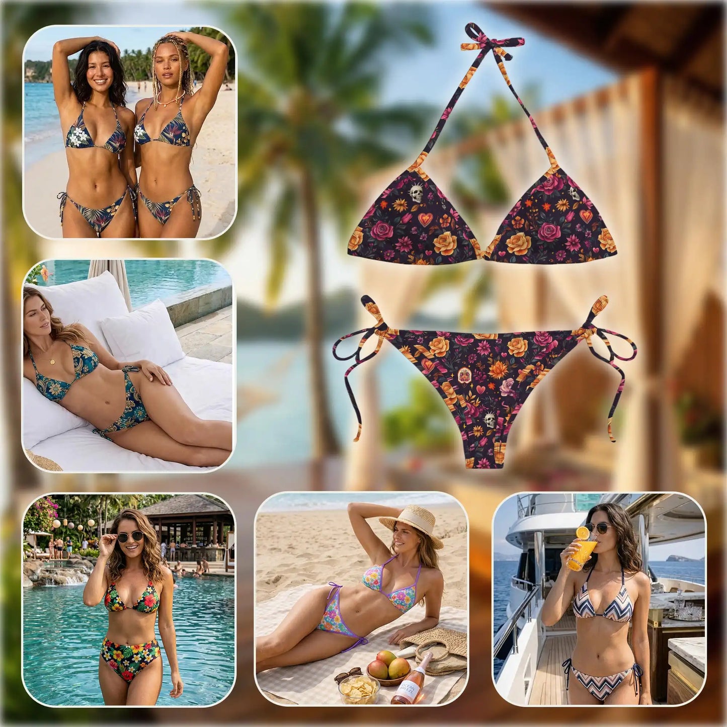 Valentine's Day Bikini Set for Women, Two Piece Swimsuit, Romantic Floral Beachwear | Netecom
