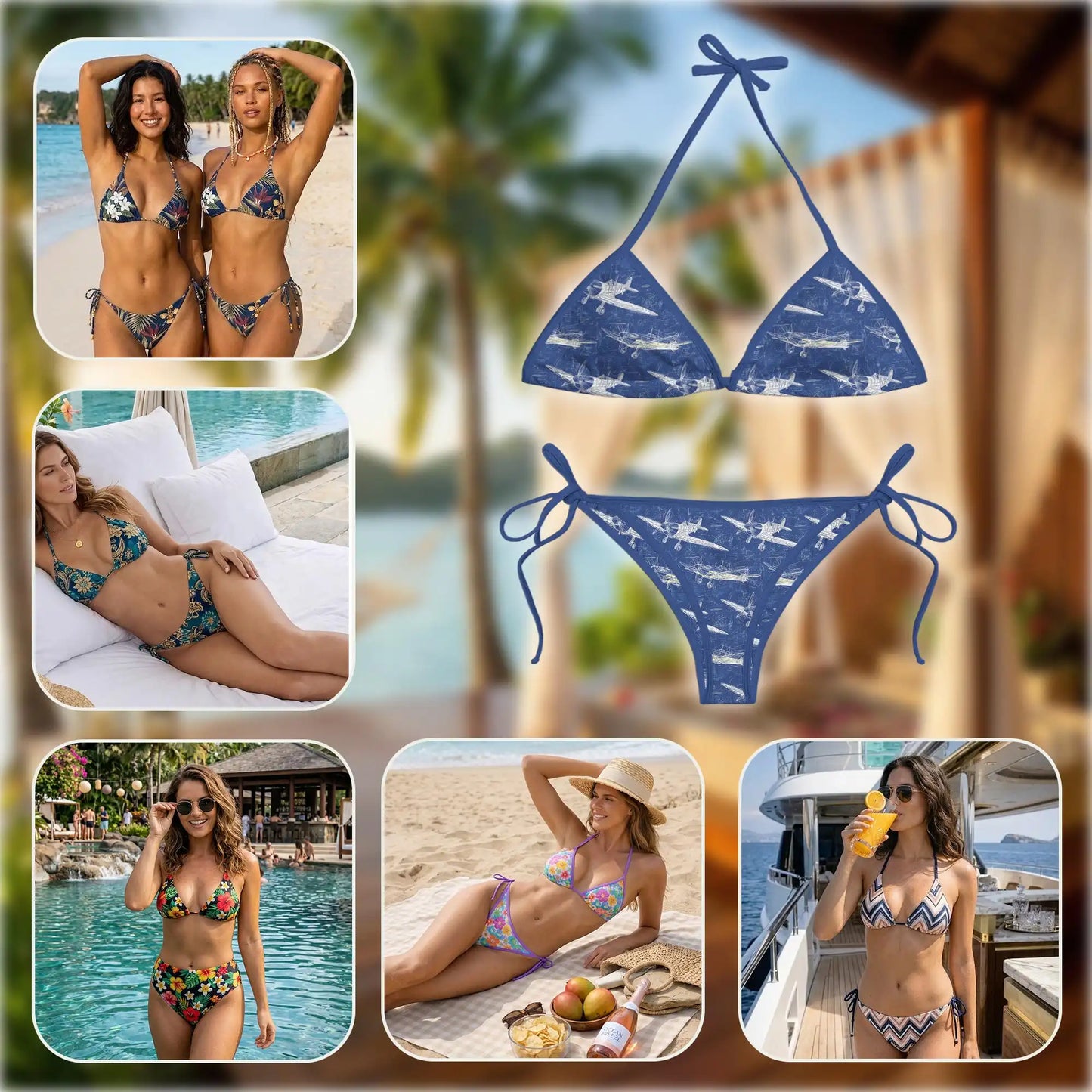 Vintage Aircraft Bikini Set for Women, Two Piece Swimsuit, Aviation Beachwear | Netecom