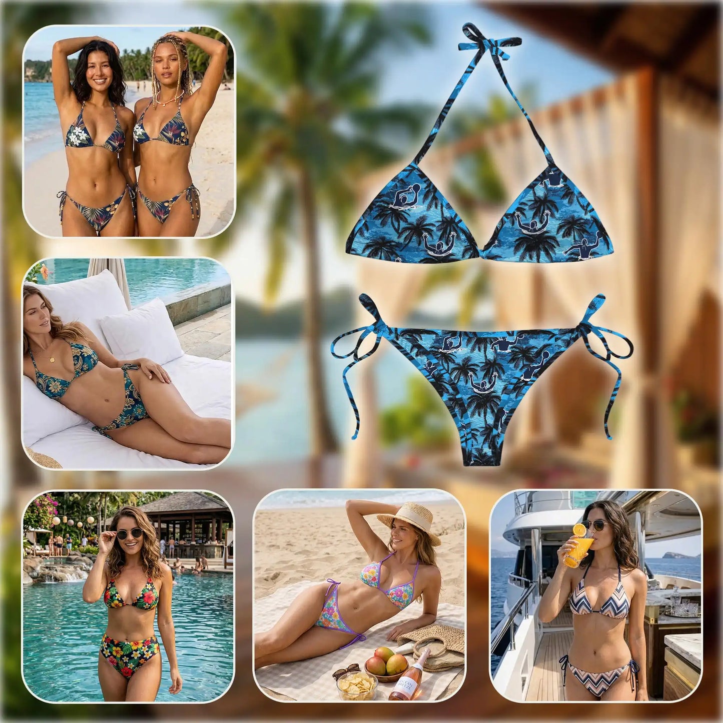 Coconut Tree Bikini Set for Women, Two Piece Swimsuit, Tropical Palm Beachwear | Netecom