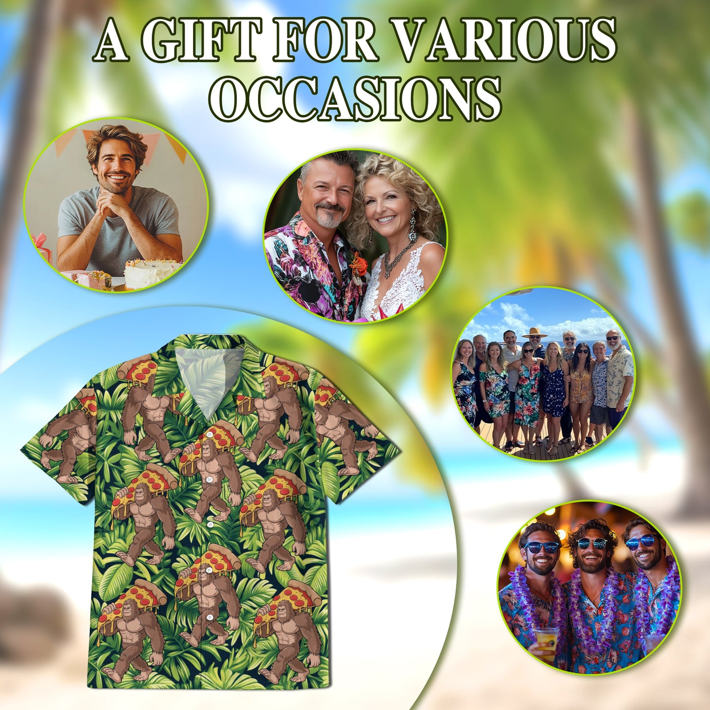 Netecom Bigfoot Carrying Pizza Hawaiian Shirt, Bigfoot Lover Gifts, Tropical Button Down Summer Short Sleeve Shirts
