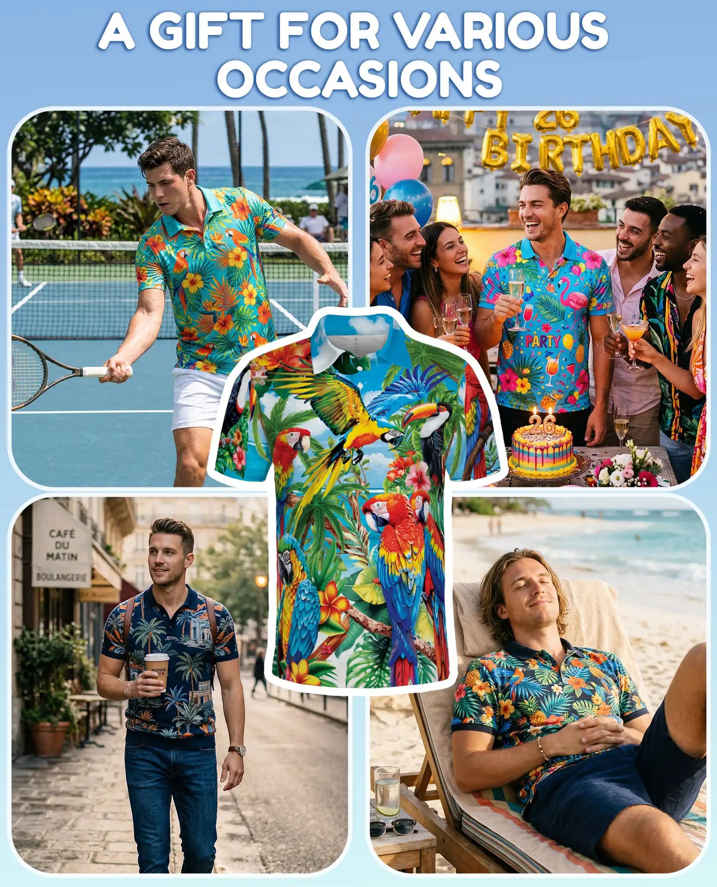 Tropical Parrot Polo Shirt for Men – Jungle Vacation Style | Netecom
