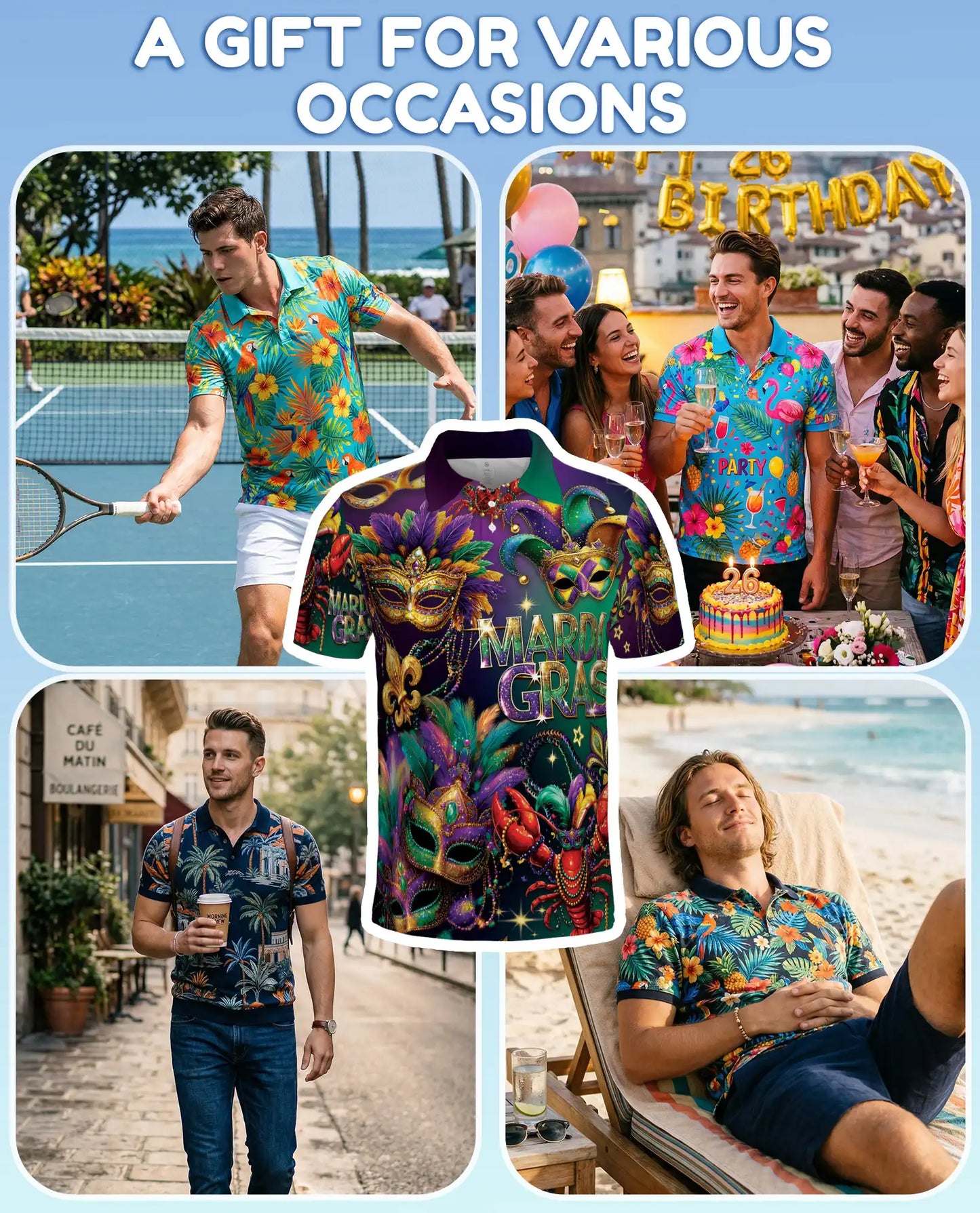 Mardi Gras Mask Polo Shirt - Carnival Festival Style | Netecom