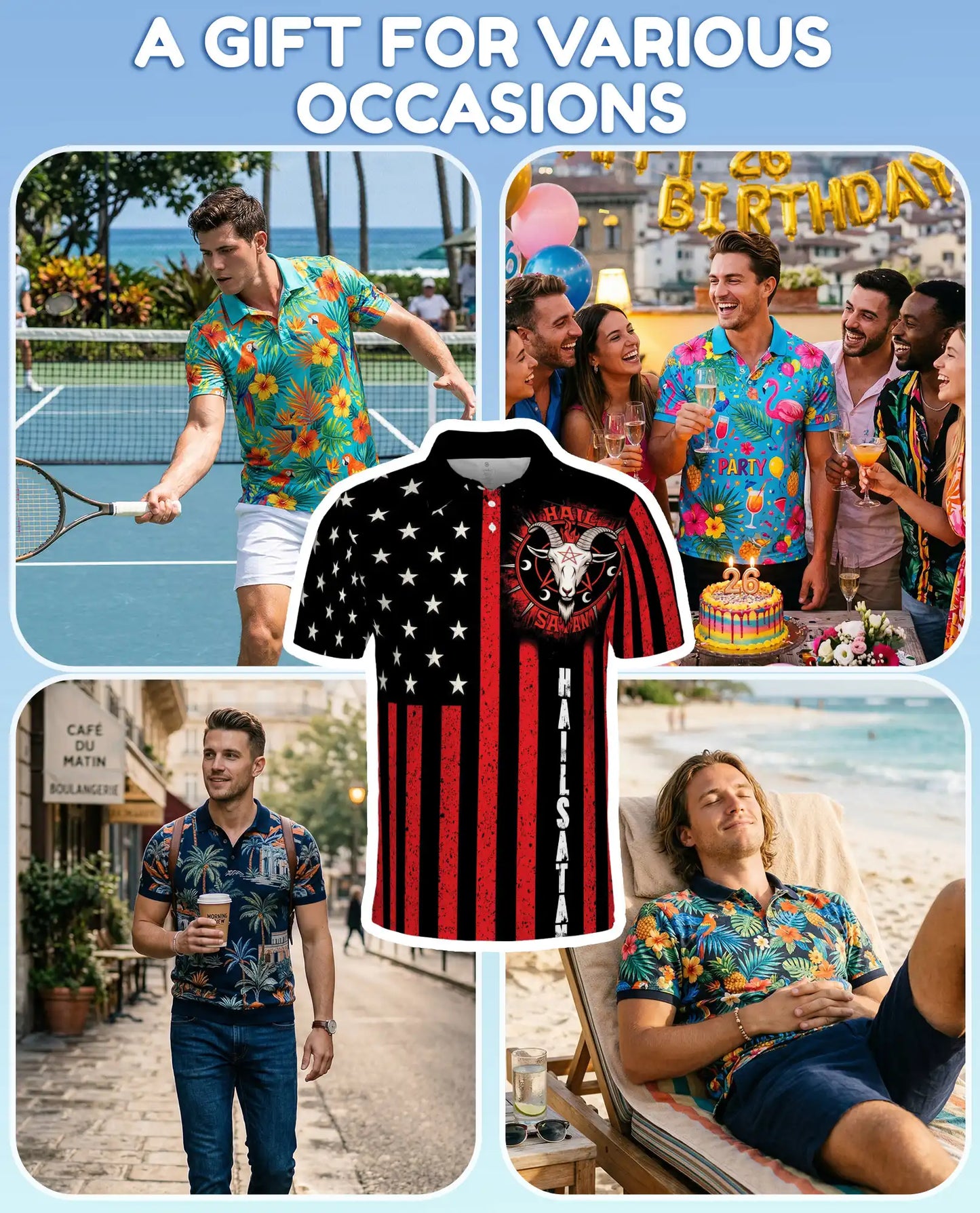 Hail Satan American Flag Polo Shirt for Men – Gothic Punk Style | Netecom