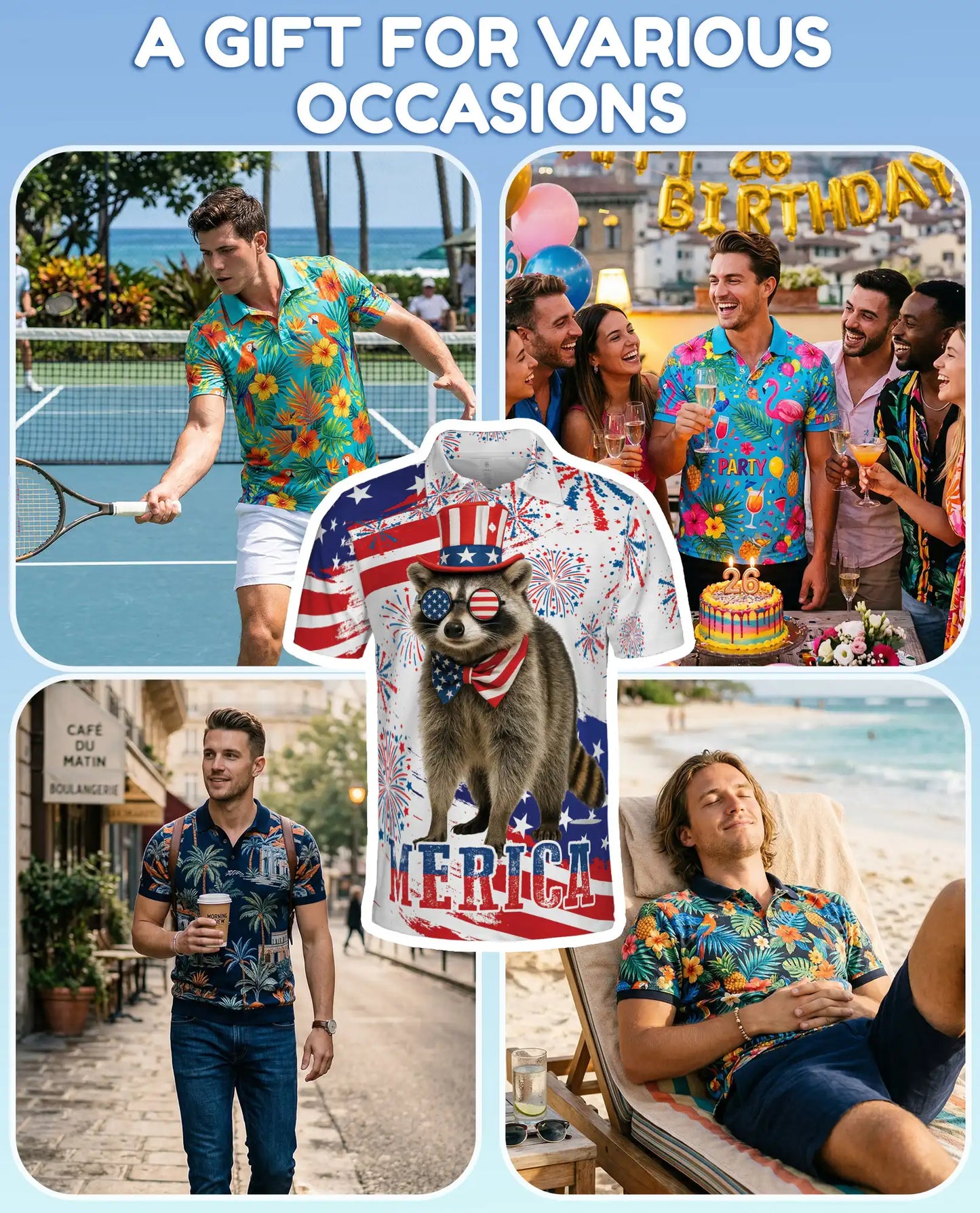 Patriotic Raccoon Polo Shirt for Men – USA Holiday Style | Netecom