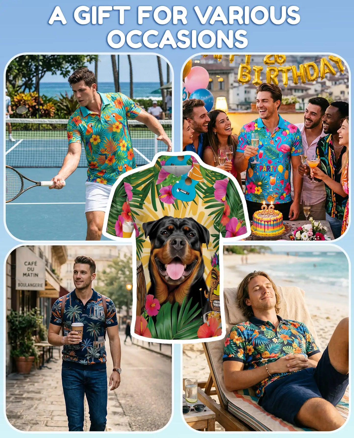 Rottweiler Tropical Polo Shirt For Men- Dog Beach Summer Island Aloha| Netecom