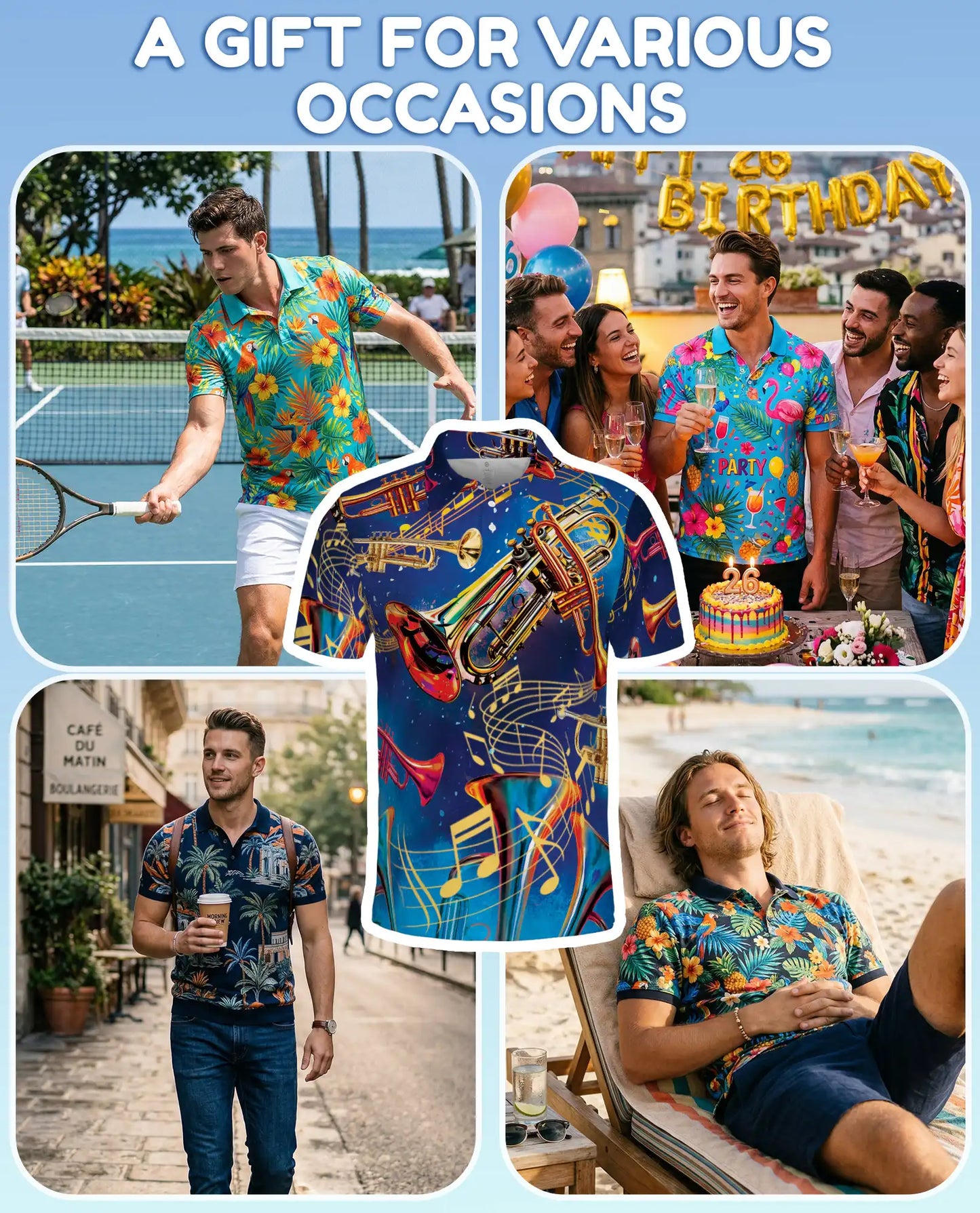 Trumpet Music Polo Shirt for Men – Jazz Band Style | Netecom