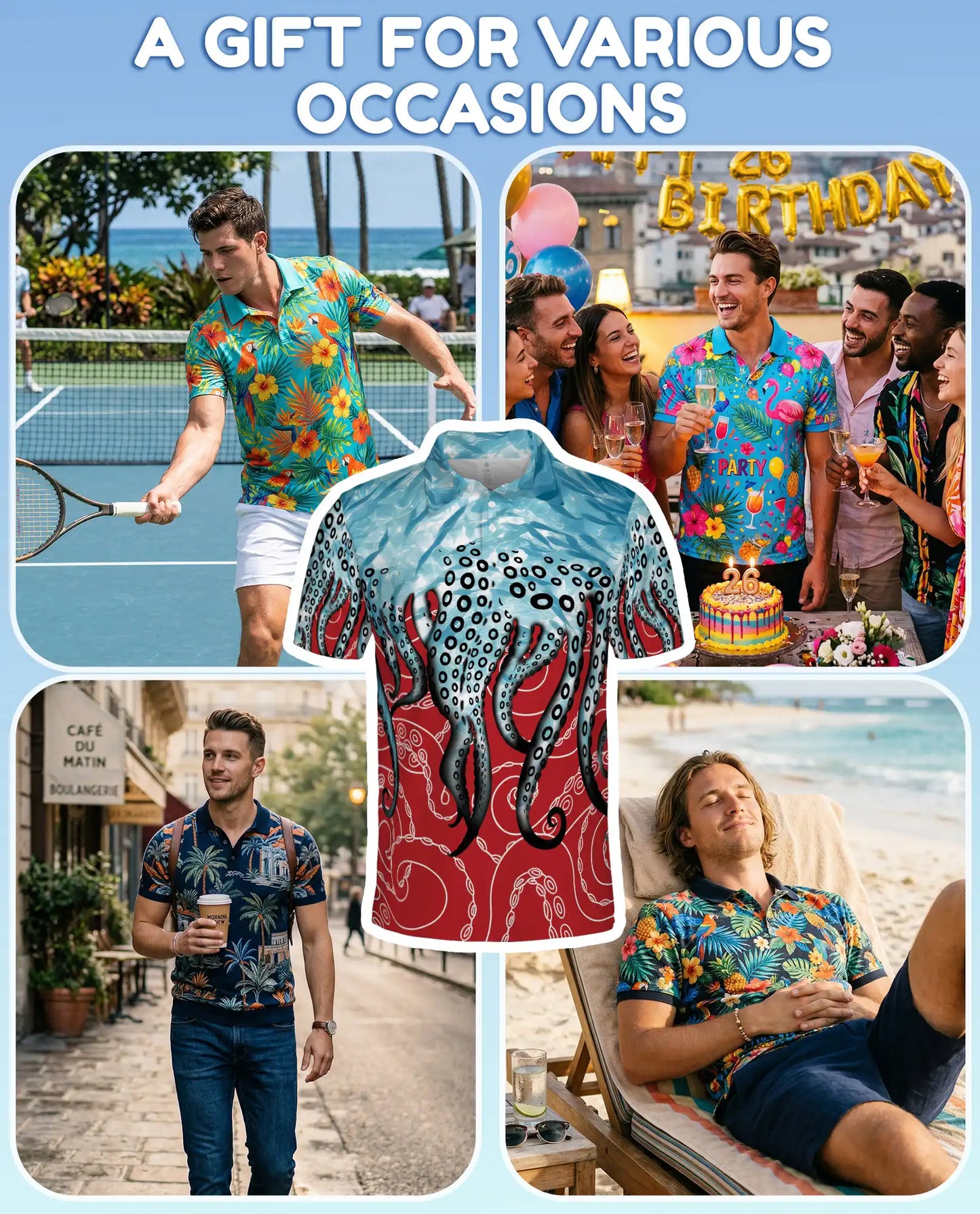 Octopus Tentacles Polo Shirt for Men – Colorful Ocean Design | Netecom
