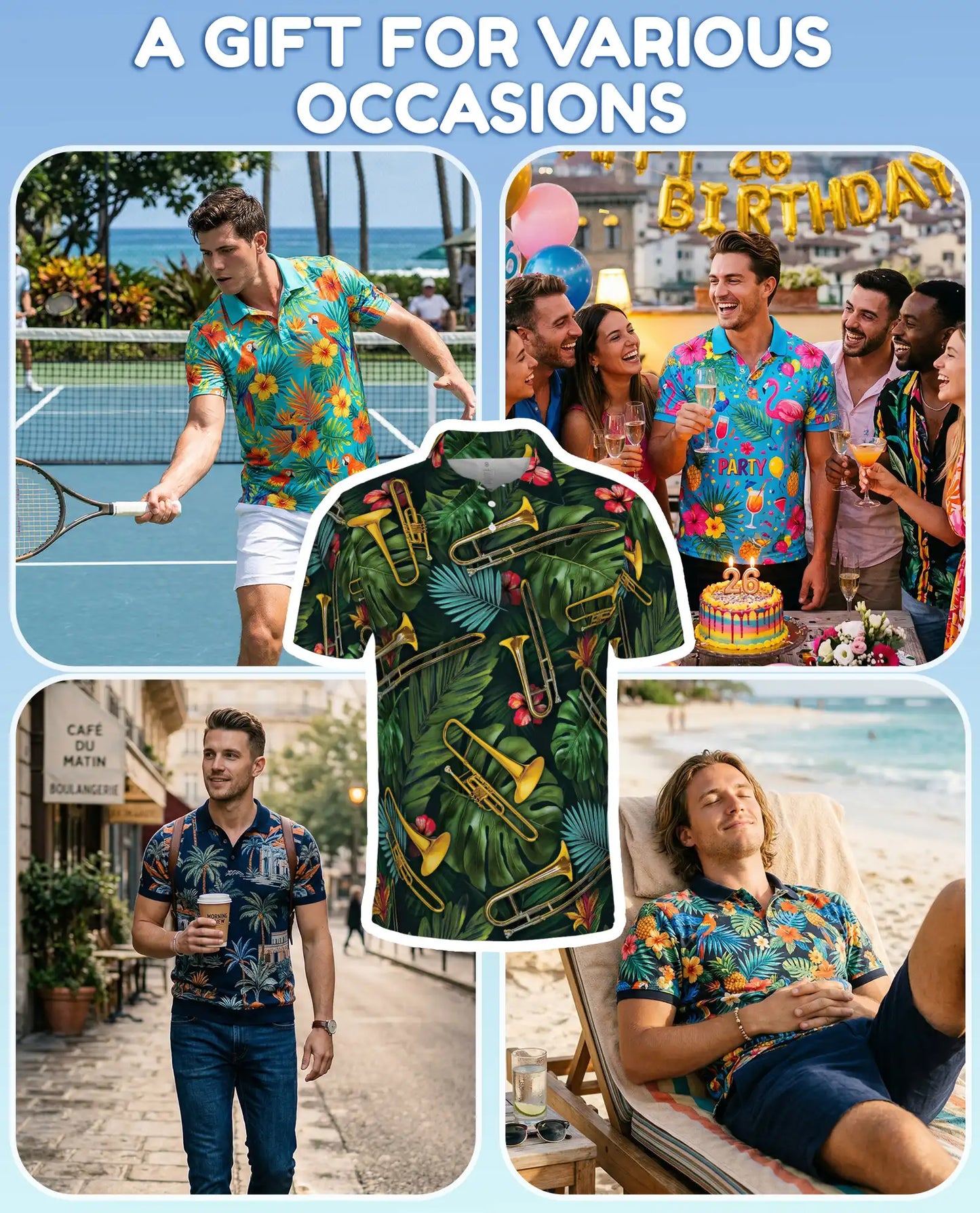 Tropical Trombone Polo Shirt - Brass Band Music Style | Netecom