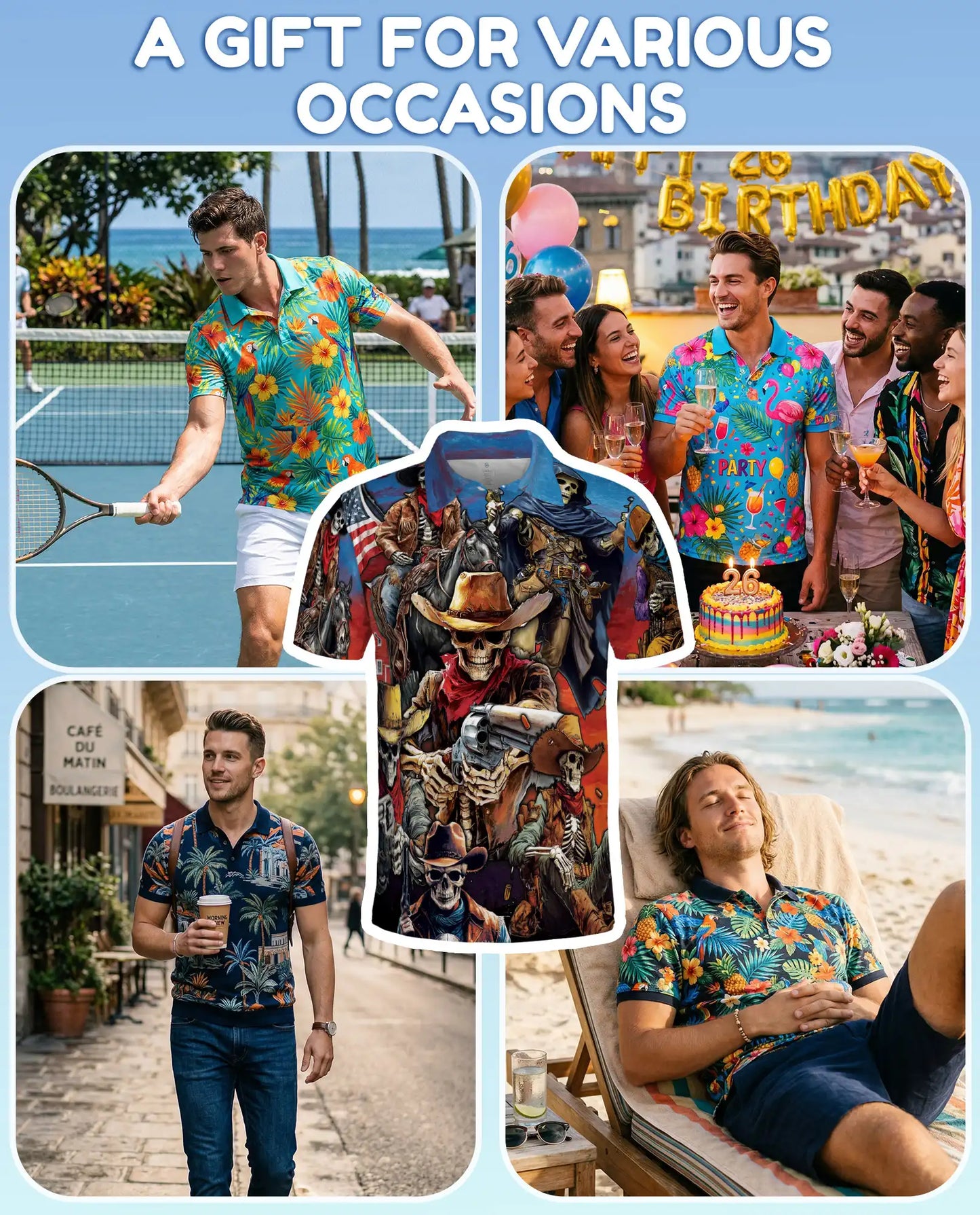Skeleton Cowboy Polo Shirt - Wild West Outlaw Style | Netecom