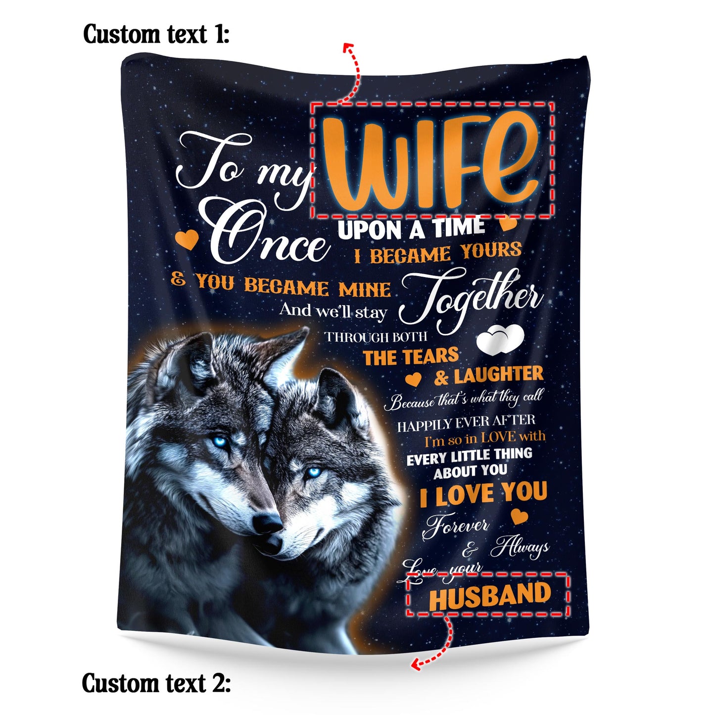 Netecom Personalized To My Wife Blanket from Husband, Romantic Wolf Couple Throw Blanket for Couch, Bed or Sofa, Ultra Soft Warm, Birthday Gifts for Wife, Wedding, Anniversary, or Valentine’s Day