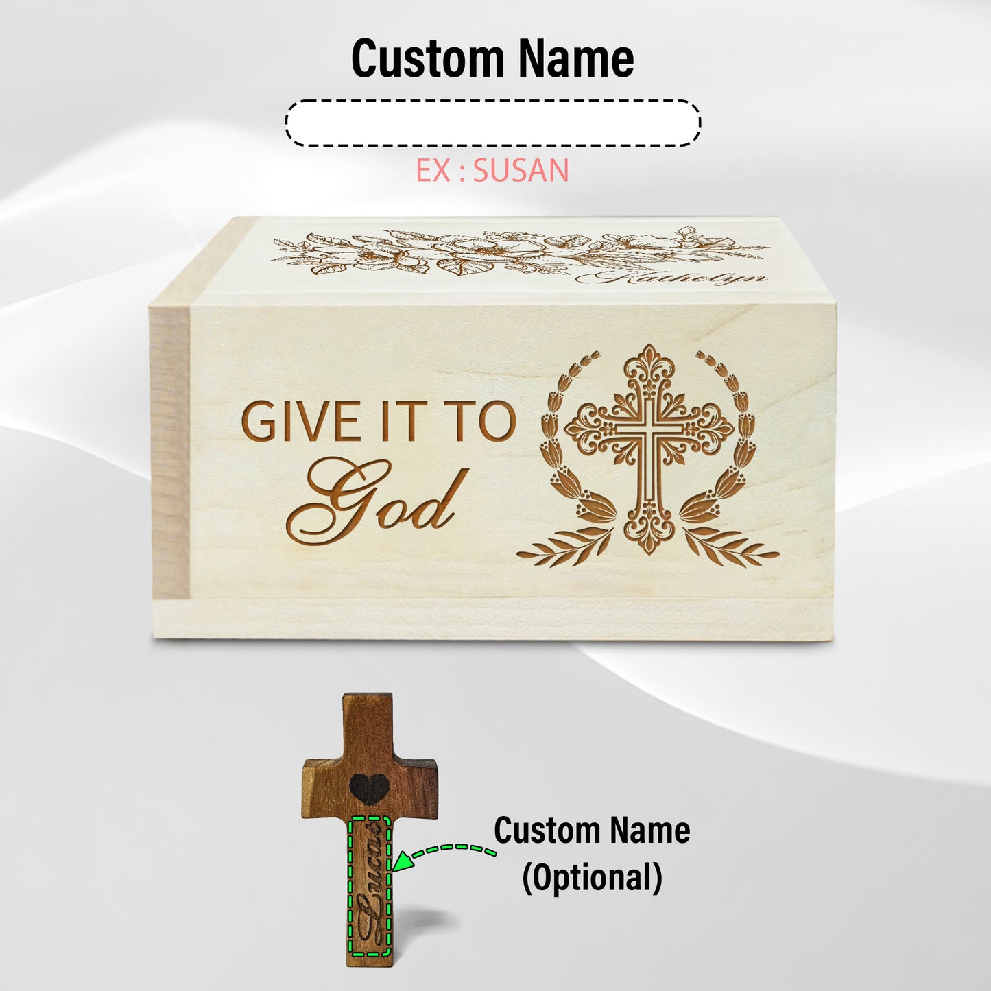 Netecom Personalized Wooden Prayer Box with 100 Prayer Request Cards & Custom Name Handheld Cross – Christian Faith Gift for Prayer, Comfort & Spiritual Encouragement