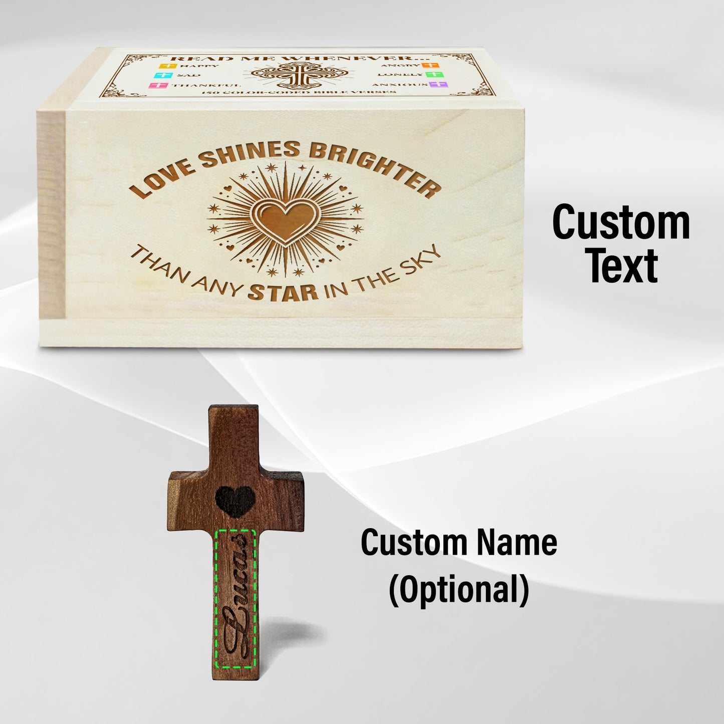 Netecom Personalized Bible Verse Prayer Box for Couples – Love-Themed Wooden Scripture Box with 150 Color-Coded Verses & Custom Name Prayer Cross, Christian Couples Gift for Valentine’s Day