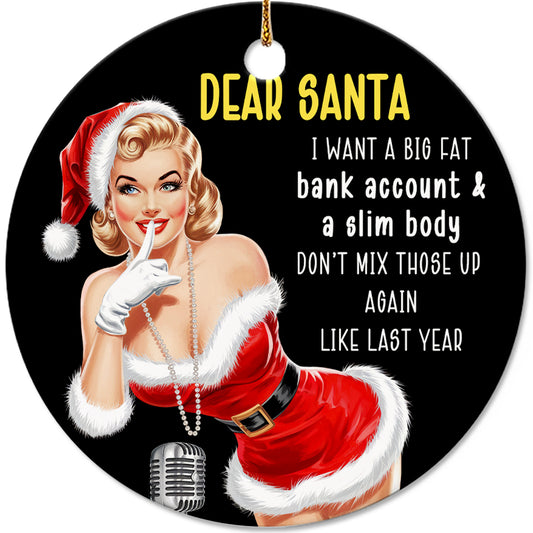Netecom Funny Christmas Ornament, Big Fat Bank Account & A Slim Body Ceramic Ornament for Xmas Tree Hanging Decorations Gift, Home Decor, Holiday Party Present