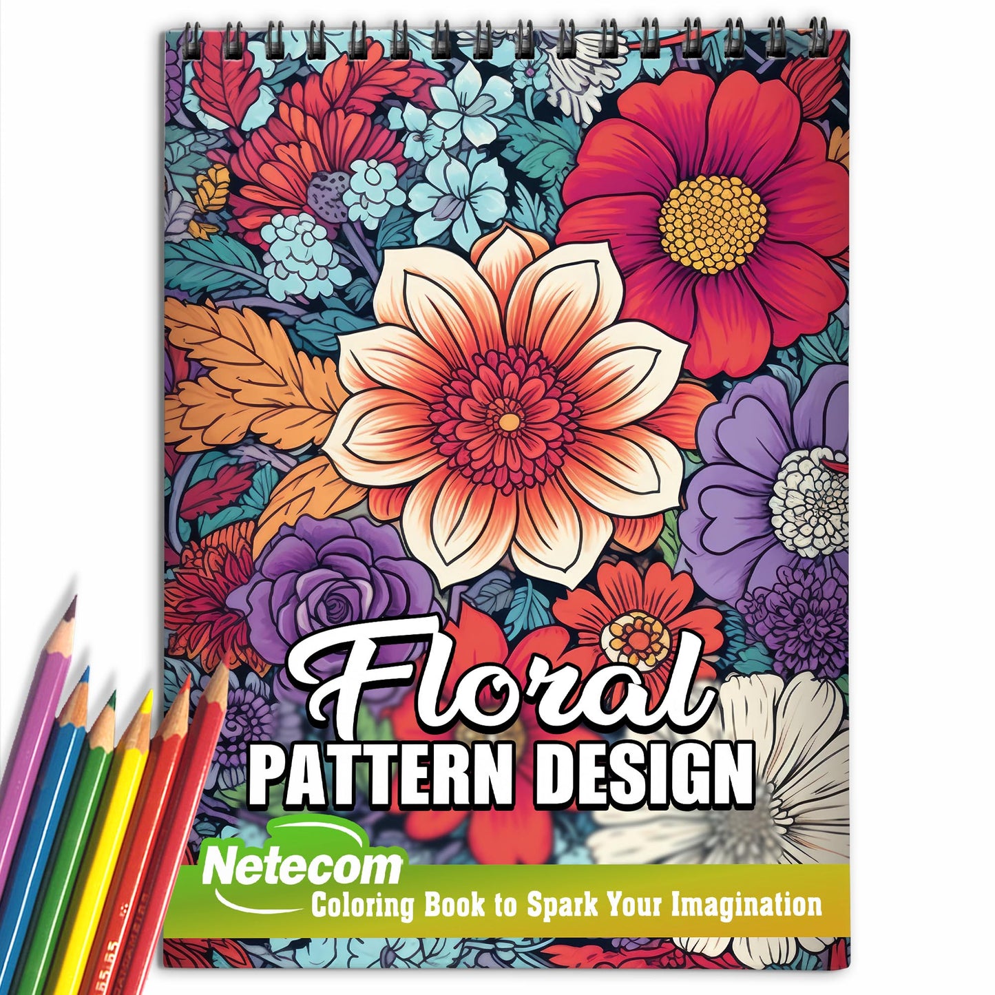 Floral Pattern Spiral Bound Coloring Book, Embark on a Coloring Journey with 30 Intricate Flower Doodles for Relaxation and Inspiration