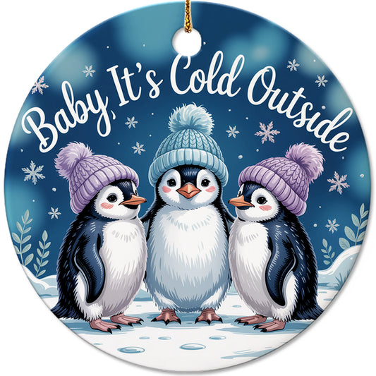 Netecom Funny Penguin Ornaments, Cute Baby It's Cold Outside Ceramic Ornament for Christmas Tree Hanging Decorations Gift, Penguin Lover Gifts, Home Decor, Holiday Party Present