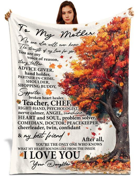 Netecom Personalized Autumn Tree To My Mother Blanket from Daughter, Custom Love Letter Throw Blanket for Couch, Bed or Sofa, Ultra Soft Warm Gift for Mother’s Birthday, Anniversary and Christmas