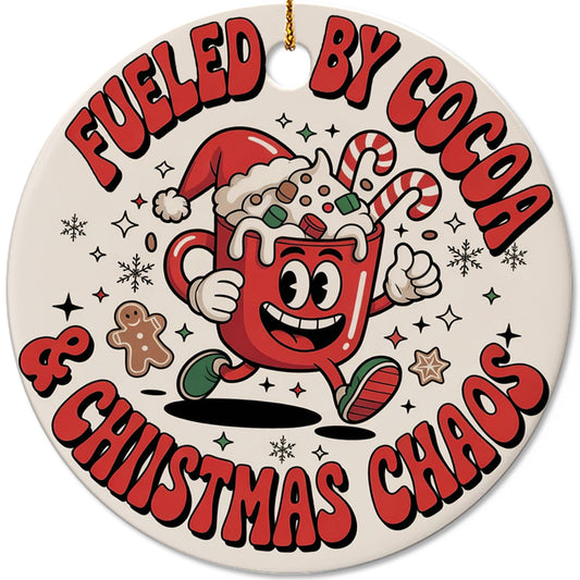 Netecom Funny Hot Cocoa in Santa Hat Ornament, Christmas Chaos Coordinator Ceramic Ornament for Xmas Tree Hanging Decorations Gift, Home Decor, Holiday Party Present