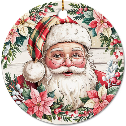 Netecom Funny Christmas Ornament, Smiling Santa Claus Christmas Ceramic Ornament for Xmas Tree Hanging Decorations Gift, Gifts for Friends & Family, Holiday Party Present