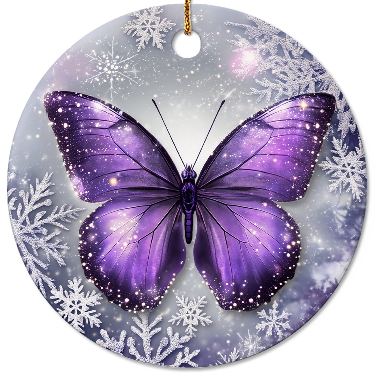 Netecom Purple Butterfly Christmas Ornaments, Ceramic Snowflake Keepsake Ornament for Christmas Tree Decorations, Butterfly Lover Gift, Gifts for Holiday, Party, Home Decor
