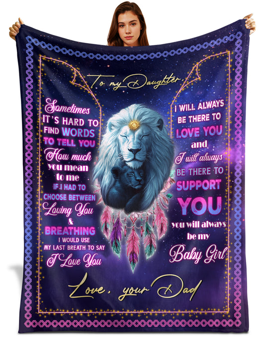 Netecom Personalized Lion To My Daughter Blanket from Dad, Custom Love Letter Throw Blanket for Couch, Bed or Sofa, Ultra Soft Warm Gift for Daughter’s Birthday, Anniversary and Christmas
