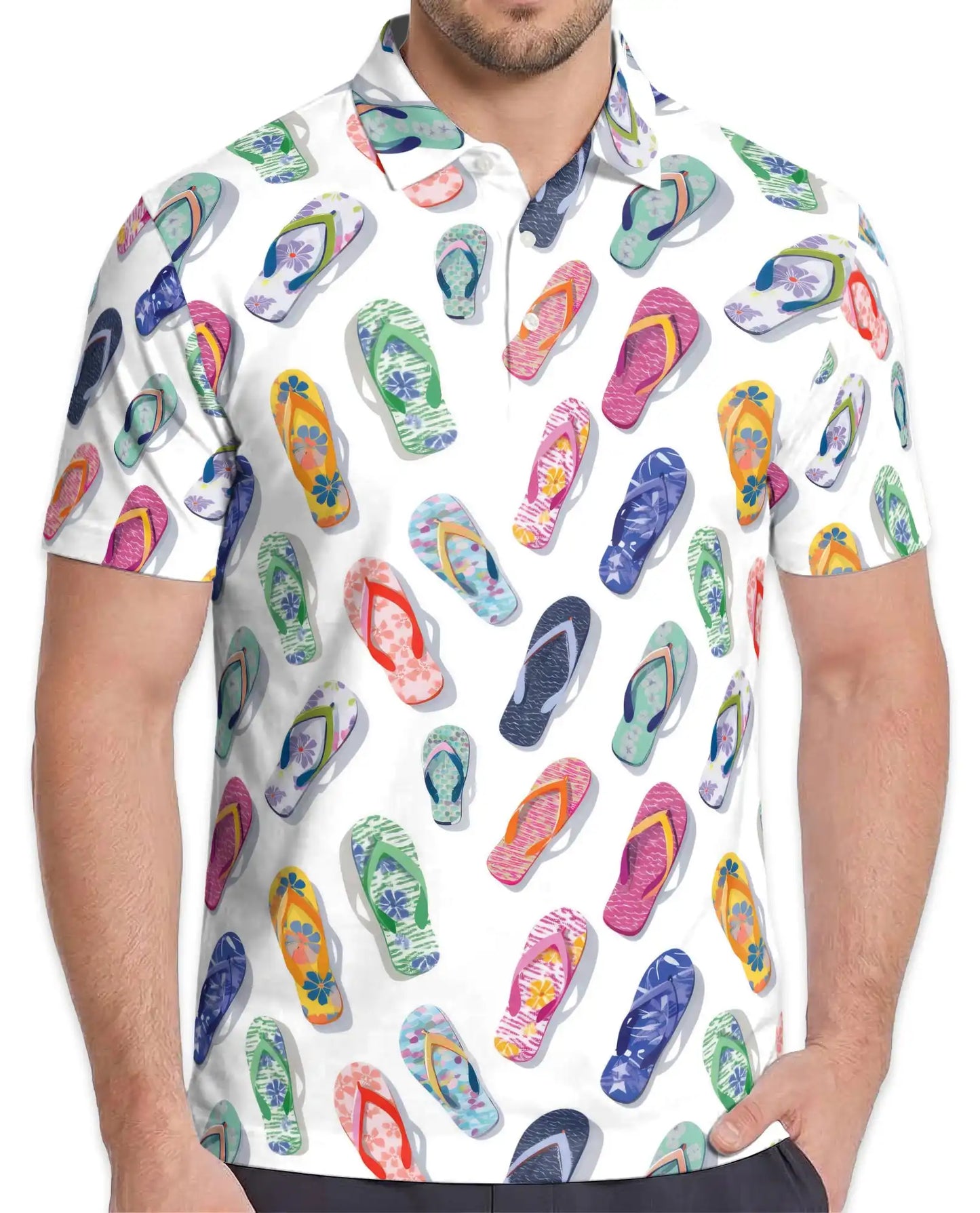 Colorful Flip-Flop Polo Shirt for Men – Summer Beach 3D Print | Netecom