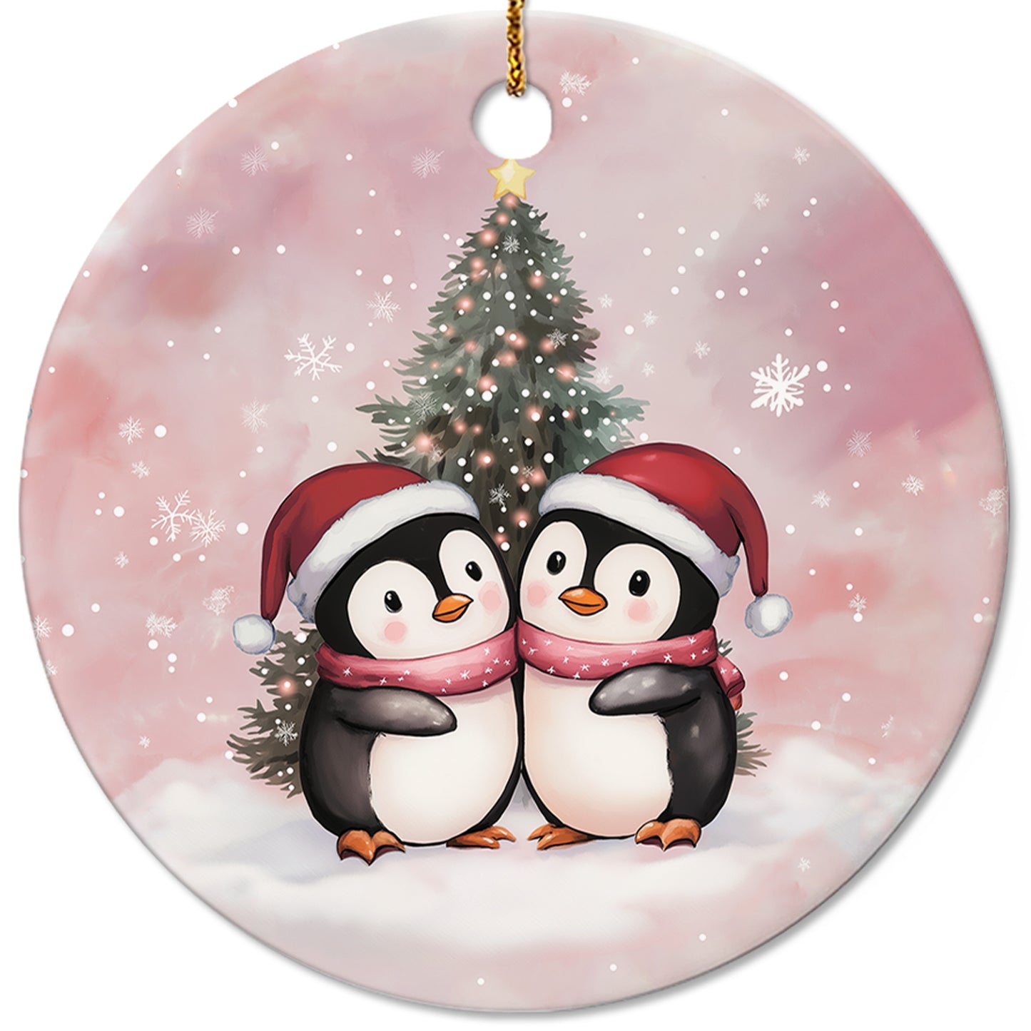 Netecom Cute Penguin Couple Pink Ornament, Ceramic Romantic Christmas Keepsake Ornament for Xmas Tree Decorations, Penguin Lover Gift, Gifts for Holiday, Party, Home Decor