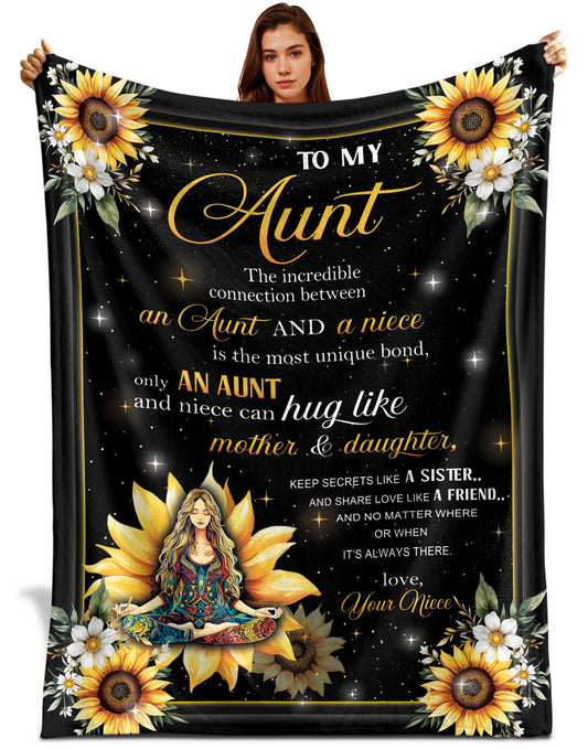 Netecom Personalized To My Aunt Blanket from Niece and Nephew, Sunflower Throw Blanket for Couch, Bed or Sofa, Ultra Soft Warm, Birthday Gifts for Aunt, Present for Christmas, or Anniversary