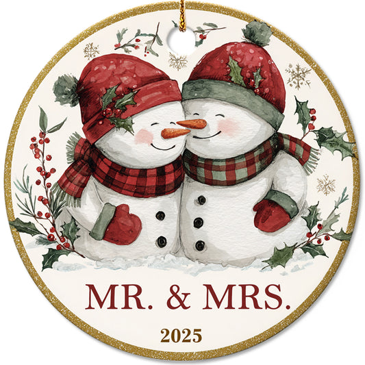 Netecom Funny Snowman Couple Ornament 2025, Mr and Mrs Christmas Ceramic Ornament for Xmas Tree Hanging Decorations Gift, Anniversary Wedding Gifts, Snowman Lover Gifts, Holiday Party Present
