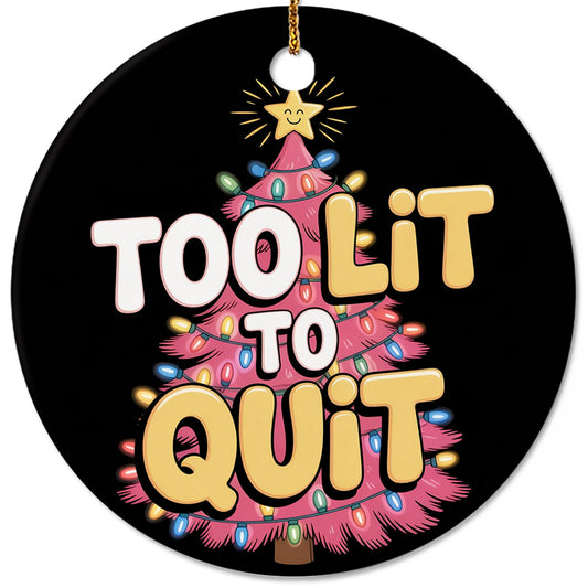 Netecom Funny Pink Christmas Tree with Lights Ornament, Too Lit To Quit Ceramic Ornament for Xmas Tree Hanging Decorations Gift, Home Decor, Gifts for Friends & Family, Holiday Party Present