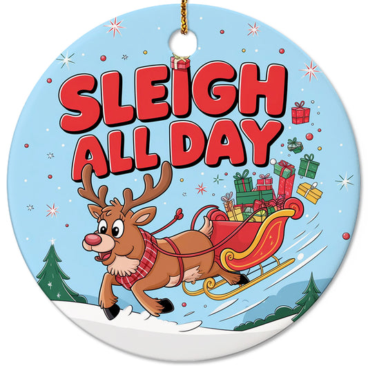 Netecom Funny Santa Sleigh Christmas Ornament, Sleigh All Day Ceramic Ornament for Xmas Tree Hanging Decorations Gift, Home Decor, Gifts for Friends & Family, Holiday Party Present