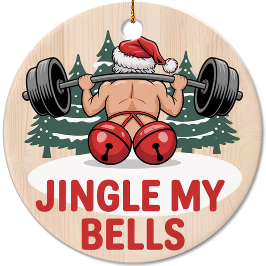 Netecom Funny Weightlifting Santa Ornaments, Jingle My Bells Ceramic Ornament for Christmas Tree Hanging Decorations Gift, Fitness Lover Gifts, Holiday Party Present