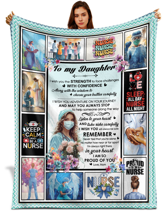 Netecom Personalized Nurse Blanket for Daughter from Mom and Dad, Custom Inspirational Throw Blanket for Couch, Bed or Sofa, Ultra Soft Warm Gift for Nurse’s Birthday, Christmas or Anniversary